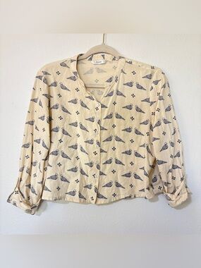 Vintage Max Bird Print Button Down Blouse